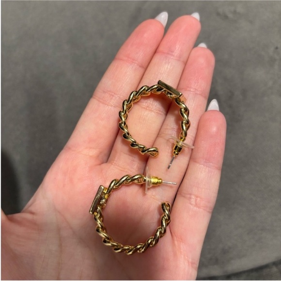 Chanel Gold and Black Small Hoop Earrings - Picture 8 of 16